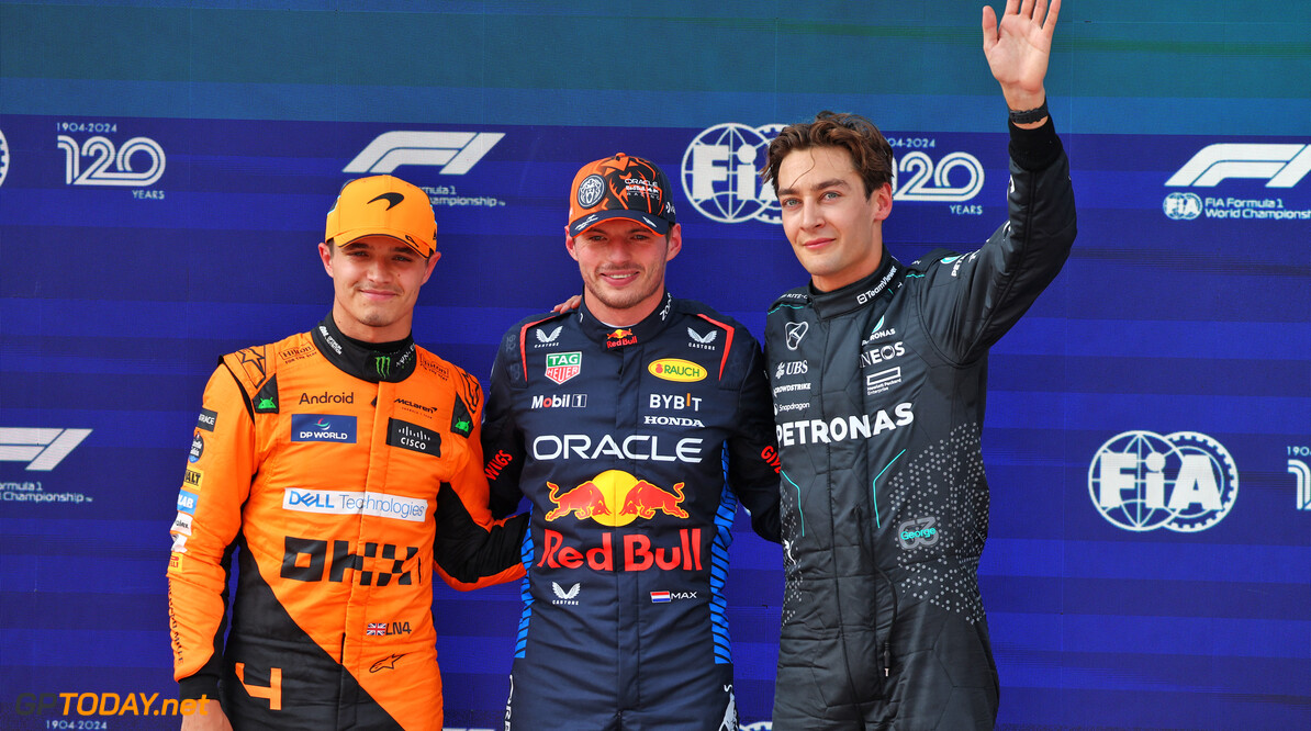 Formula One World Championship
Qualifying top three in parc ferme (L to R): Lando Norris (GBR) McLaren, second; Max Verstappen (NLD) Red Bull Racing, pole position; George Russell (GBR) Mercedes AMG F1, third.

29.06.2024. Formula 1 World Championship, Rd 11, Austrian Grand Prix, Spielberg, Austria, Sprint and Qualifying Day.

- www.xpbimages.com, EMail: requests@xpbimages.com (C) Copyright: Batchelor / XPB Images
Motor Racing - Formula One World Championship - Austrian Grand Prix - Sprint and Qualifying Day - Spielberg, Austria
xpbimages.com
Spielberg
Austria

Formel1 Formel F1 Formula 1 Formula1 GP Grand Prix one Circuit A