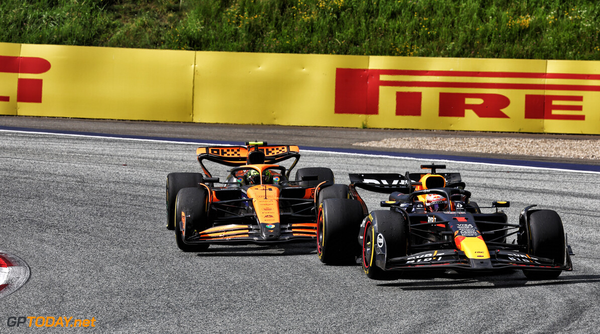Formula One World Championship
Max Verstappen (NLD) Red Bull Racing RB20 leads Lando Norris (GBR) McLaren MCL38, both with punctures after colliding.

30.06.2024. Formula 1 World Championship, Rd 11, Austrian Grand Prix, Spielberg, Austria, Race Day.

 - www.xpbimages.com, EMail: requests@xpbimages.com (C) Copyright: Coates / XPB Images
Motor Racing - Formula One World Championship - Austrian Grand Prix - Race Day - Spielberg, Austria
xpbimages.com
Spielberg
Austria

Formel1 Formel F1 Formula 1 Formula1 GP Grand Prix one Circuit A