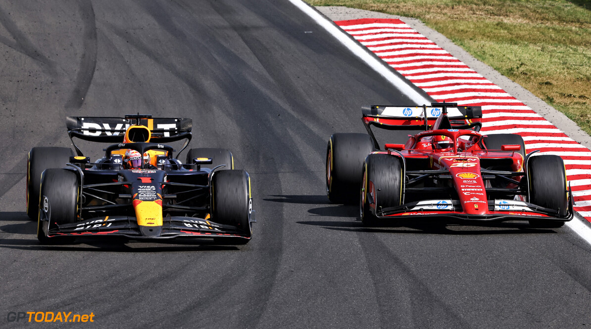 Formula One World Championship
Max Verstappen (NLD) Red Bull Racing RB20 and Charles Leclerc (MON) Ferrari SF-24 battle for position.

21.07.2024. Formula 1 World Championship, Rd 13, Hungarian Grand Prix, Budapest, Hungary, Race Day.

- www.xpbimages.com, EMail: requests@xpbimages.com (C) Copyright: Charniaux / XPB Images
Motor Racing - Formula One World Championship - Hungarian Grand Prix - Race Day - Budapest, Hungary
XPB Images
Budapest
Hungary

Formel1 Formel F1 Formula 1 Formula1 GP Grand Prix one Circuit H