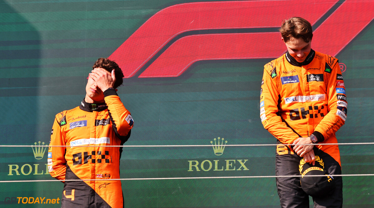 Formula One World Championship
(L to R): Second placed Lando Norris (GBR) McLaren and race winner Oscar Piastri (AUS) McLaren on the podium.

21.07.2024. Formula 1 World Championship, Rd 13, Hungarian Grand Prix, Budapest, Hungary, Race Day.

- www.xpbimages.com, EMail: requests@xpbimages.com (C) Copyright: Batchelor / XPB Images
Motor Racing - Formula One World Championship - Hungarian Grand Prix - Race Day - Budapest, Hungary
XPB Images
Budapest
Hungary

Formel1 Formel F1 Formula 1 Formula1 GP Grand Prix one Circuit H