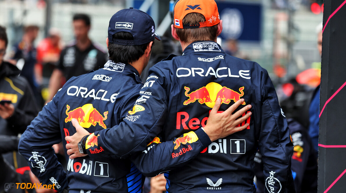 Formula One World Championship
(L to R): Sergio Perez (MEX) Red Bull Racing with team mate Max Verstappen (NLD) Red Bull Racing in qualifying parc ferme.

27.07.2024. Formula 1 World Championship, Rd 14, Belgian Grand Prix, Spa Francorchamps, Belgium, Qualifying Day.

- www.xpbimages.com, EMail: requests@xpbimages.com (C) Copyright: Moy / XPB Images
Motor Racing - Formula One World Championship - Belgian Grand Prix - Qualifying Day - Spa Francorchamps, Belgium
XPB Images
Spa Francorchamps
Belgium

Formel1 Formel F1 Formula 1 Formula1 GP Grand Prix one Circuit d