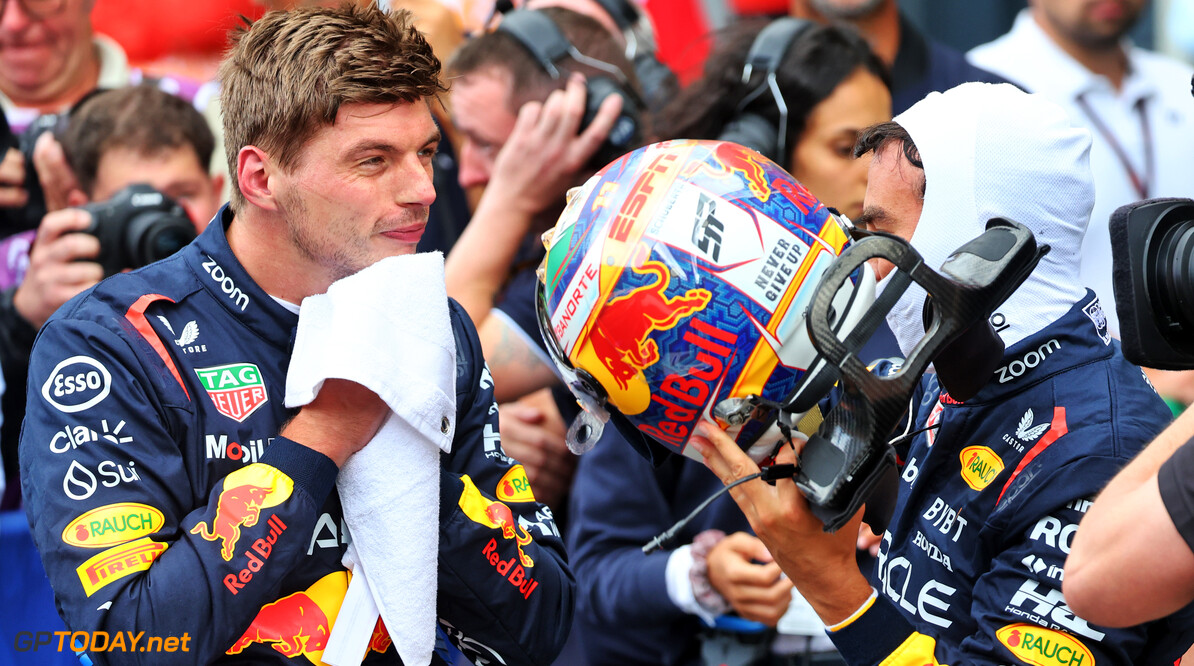 Formula One World Championship
Second placed Max Verstappen (NLD) Red Bull Racing with team mate Sergio Perez (MEX) Red Bull Racing in qualifying parc ferme.

24.08.2024. Formula 1 World Championship, Rd 15, Dutch Grand Prix, Zandvoort, Netherlands, Qualifying Day.

- www.xpbimages.com, EMail: requests@xpbimages.com (C) Copyright: Batchelor / XPB Images
Motor Racing - Formula One World Championship - Dutch Grand Prix - Qualifying Day - Zandvoort, Netherlands
XPB Images
Zandvoort
Netherlands

Formel1 Formel F1 Formula 1 Formula1 GP Grand Prix one Circuit Z