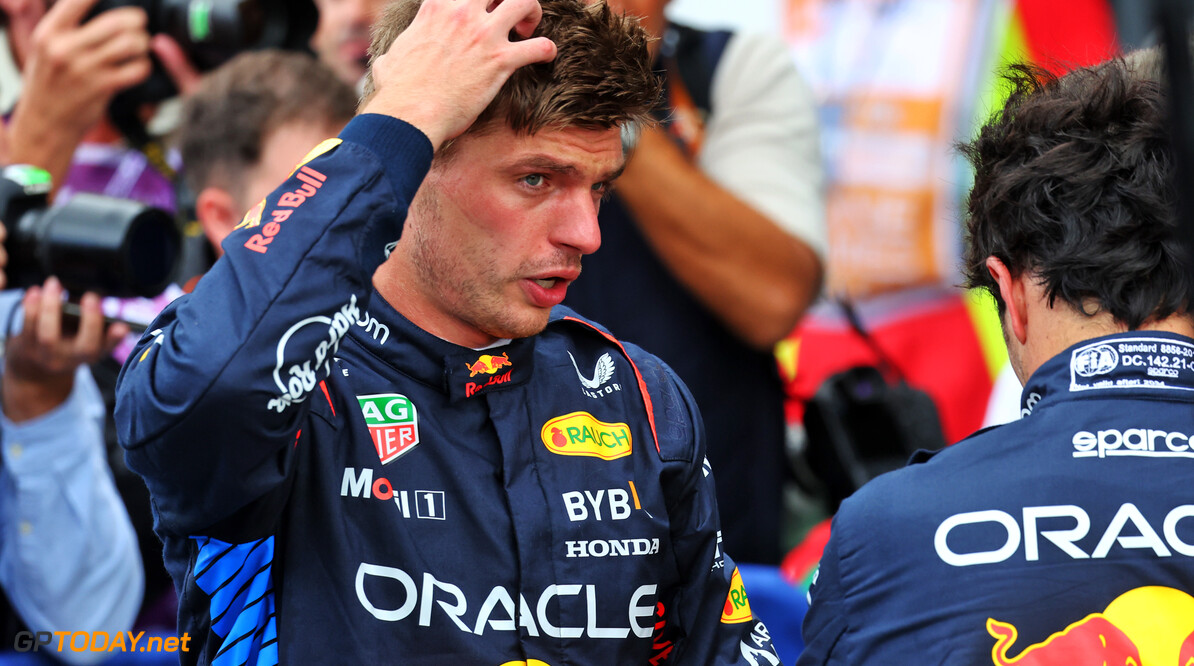 Formula One World Championship
Second placed Max Verstappen (NLD) Red Bull Racing with team mate Sergio Perez (MEX) Red Bull Racing in qualifying parc ferme.

24.08.2024. Formula 1 World Championship, Rd 15, Dutch Grand Prix, Zandvoort, Netherlands, Qualifying Day.

- www.xpbimages.com, EMail: requests@xpbimages.com (C) Copyright: Batchelor / XPB Images
Motor Racing - Formula One World Championship - Dutch Grand Prix - Qualifying Day - Zandvoort, Netherlands
XPB Images
Zandvoort
Netherlands

Formel1 Formel F1 Formula 1 Formula1 GP Grand Prix one Circuit Z