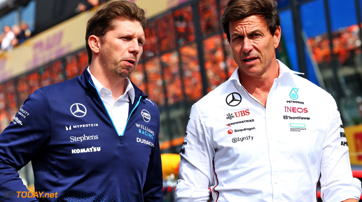 Formula One World Championship
(L to R): James Vowles (GBR) Williams Racing Team Principal with Toto Wolff (GER) Mercedes AMG F1 Shareholder and Executive Director.

25.08.2024. Formula 1 World Championship, Rd 15, Dutch Grand Prix, Zandvoort, Netherlands, Race Day.

 - www.xpbimages.com, EMail: requests@xpbimages.com (C) Copyright: Coates / XPB Images
Motor Racing - Formula One World Championship - Dutch Grand Prix - Race Day - Zandvoort, Netherlands
XPB Images
Zandvoort
Netherlands

Formel1 Formel F1 Formula 1 Formula1 GP Grand Prix one Circuit Z