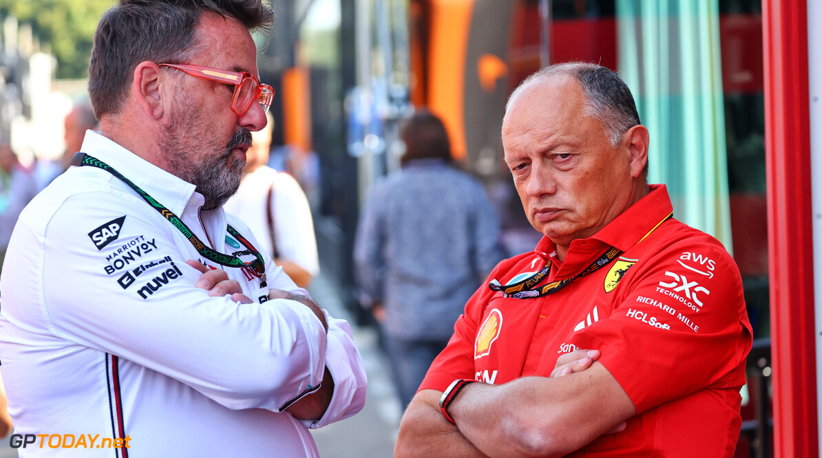 Formula One World Championship
(L to R): Gwen Lagrue, Head of Mercedes AMG Driver Development with Frederic Vasseur (FRA) Ferrari Team Principal.

30.08.2024. Formula 1 World Championship, Rd 16, Italian Grand Prix, Monza, Italy, Practice Day.

- www.xpbimages.com, EMail: requests@xpbimages.com (C) Copyright: Batchelor / XPB Images
Motor Racing - Formula One World Championship - Italian Grand Prix - Practice Day - Monza, Italy
XPB Images
Monza
Italy

Formel1 Formel F1 Formula 1 Formula1 GP Grand Prix one Italy Ita