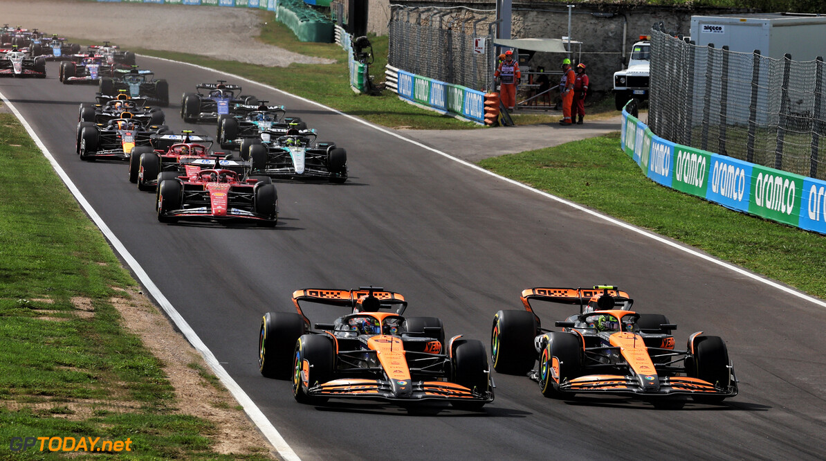 Formula One World Championship
Oscar Piastri (AUS) McLaren MCL38 and Lando Norris (GBR) McLaren MCL38 battle for the lead at the start of the race.

01.09.2024. Formula 1 World Championship, Rd 16, Italian Grand Prix, Monza, Italy, Race Day.

 - www.xpbimages.com, EMail: requests@xpbimages.com (C) Copyright: Coates / XPB Images
Motor Racing - Formula One World Championship - Italian Grand Prix - Race Day - Monza, Italy
XPB Images
Monza
Italy

Formel1 Formel F1 Formula 1 Formula1 GP Grand Prix Italy Italian