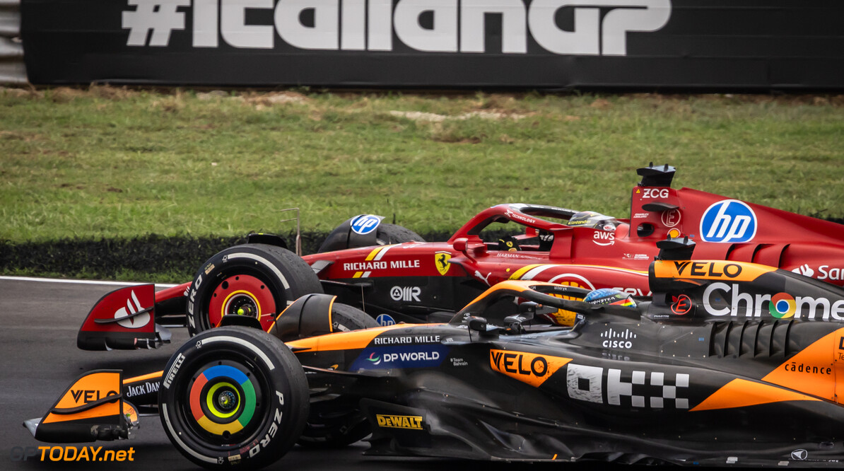 Formula One World Championship
Race winner Charles Leclerc (MON) Ferrari SF-24 celebrates at the end of the race with Oscar Piastri (AUS) McLaren MCL38.

01.09.2024. Formula 1 World Championship, Rd 16, Italian Grand Prix, Monza, Italy, Race Day.

- www.xpbimages.com, EMail: requests@xpbimages.com (C) Copyright: Bearne / XPB Images
Motor Racing - Formula One World Championship - Italian Grand Prix - Race Day - Monza, Italy
XPB Images
Monza
Italy

Formel1 Formel F1 Formula 1 Formula1 GP Grand Prix Italy Italian