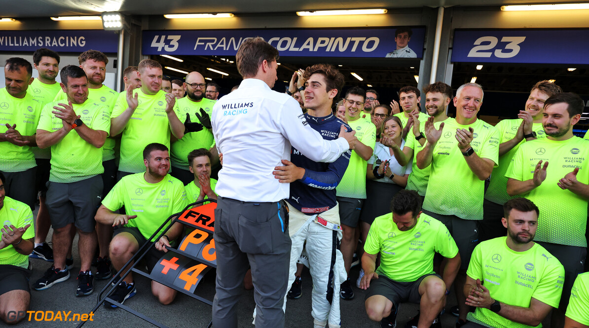 Formula One World Championship
Franco Colapinto (ARG) Williams Racing celebrates his first points finish with James Vowles (GBR) Williams Racing Team Principal and the team.

15.09.2024. Formula 1 World Championship, Rd 17, Azerbaijan Grand Prix, Baku Street Circuit, Azerbaijan, Race Day.

- www.xpbimages.com, EMail: requests@xpbimages.com (C) Copyright: Bearne / XPB Images
Motor Racing - Formula One World Championship - Azerbaijan Grand Prix - Race Day - Baku, Azerbaijan
XPB Images
Baku
Azerbaijan

Formel1 Formel F1 Formula 1 Formula1 GP Grand Prix one Circuit Baku Azerbaijan Sunday September 15 09 9 2024 Podium Portrait