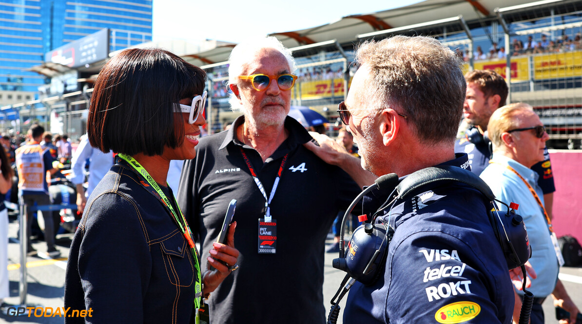 Formula One World Championship
(L to R): Naomi Campbell (GBR) and Flavio Briatore (ITA) Alpine F1 Team Executive Advisor with Christian Horner (GBR) Red Bull Racing Team Principal on the grid.

15.09.2024. Formula 1 World Championship, Rd 17, Azerbaijan Grand Prix, Baku Street Circuit, Azerbaijan, Race Day.

- www.xpbimages.com, EMail: requests@xpbimages.com (C) Copyright: Charniaux / XPB Images
Motor Racing - Formula One World Championship - Azerbaijan Grand Prix - Race Day - Baku, Azerbaijan
XPB Images
Baku
Azerbaijan

Formel1 Formel F1 Formula 1 Formula1 GP Grand Prix one Circuit Baku Azerbaijan Sunday September 15 09 9 2024 Grid Portrait