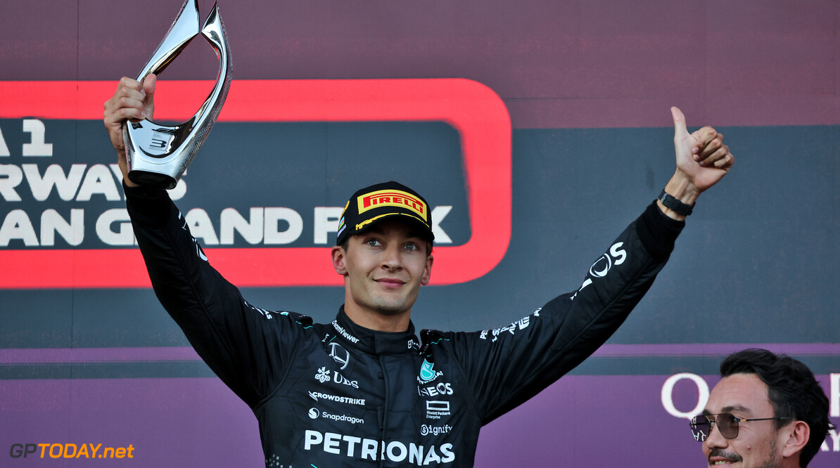 Formula One World Championship
George Russell (GBR) Mercedes AMG F1 celebrates his third position on the podium.

15.09.2024. Formula 1 World Championship, Rd 17, Azerbaijan Grand Prix, Baku Street Circuit, Azerbaijan, Race Day.

- www.xpbimages.com, EMail: requests@xpbimages.com (C) Copyright: Batchelor / XPB Images
Motor Racing - Formula One World Championship - Azerbaijan Grand Prix - Race Day - Baku, Azerbaijan
XPB Images
Baku
Azerbaijan

Formel1 Formel F1 Formula 1 Formula1 GP Grand Prix one Circuit Baku Azerbaijan Sunday September 15 09 9 2024 Podium Portrait