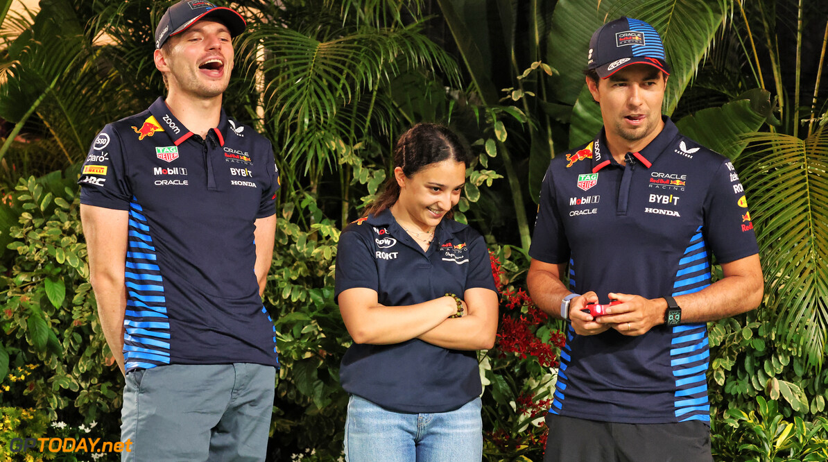 Formula One World Championship
(L to R): Max Verstappen (NLD) Red Bull Racing with Hamda Al Qubaisi (UAE) MP Motorsport F1 Academy Driver; and Sergio Perez (MEX) Red Bull Racing.

19.09.2024. Formula 1 World Championship, Rd 18, Singapore Grand Prix, Marina Bay Street Circuit, Singapore, Preparation Day.

- www.xpbimages.com, EMail: requests@xpbimages.com (C) Copyright: Rew / XPB Images
Motor Racing - Formula One World Championship - Singapore Grand Prix - Preparation Day - Singapore, Singapore
XPB Images
Singapore
Singapore

Formel1 Formel F1 Formula 1 Formula1 GP Grand Prix one Marina Bay Street Circuit September Thursday Singapore 19 09 9 2024 Sergio P?rez Sergio P?rez Mendoza Checo Perez Checo P?rez