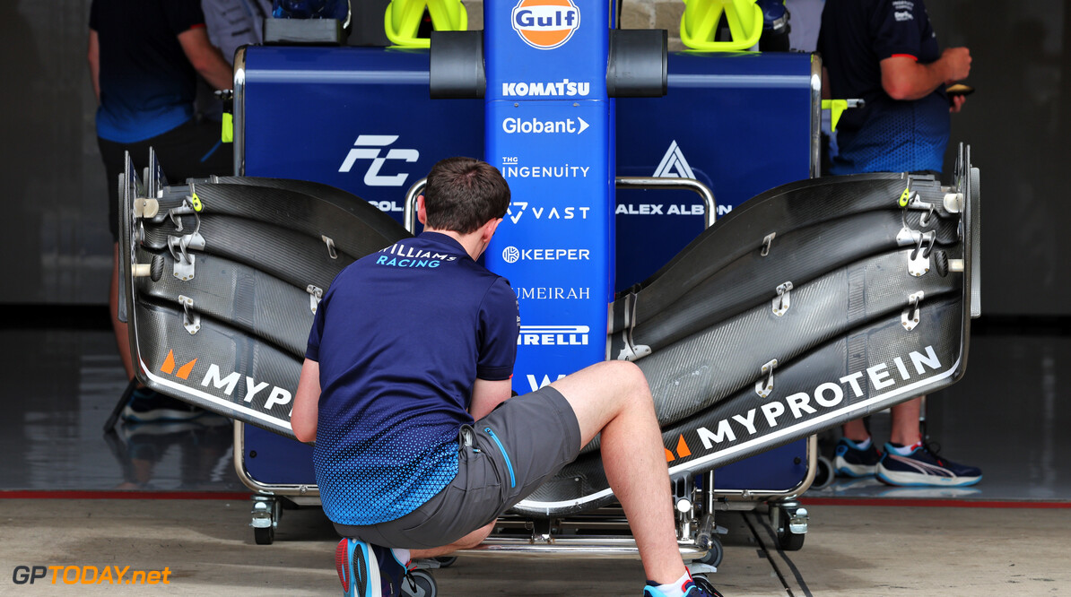 Formula One World Championship
Williams Racing FW46 front wing.

17.10.2024. Formula 1 World Championship, Rd 19, United States Grand Prix, Austin, Texas, USA, Preparation Day.

 - www.xpbimages.com, EMail: requests@xpbimages.com (C) Copyright: Rew / XPB Images
Motor Racing - Formula One World Championship - United States Grand Prix - Preparation Day - Austin, USA
XPB Images
Austin
USA

Formel1 Formel F1 Formula 1 Formula1 GP Grand Prix one Circuit of The Americas Thursday COTA Texas USA United States of America October 17 10 2024 Technical Detail