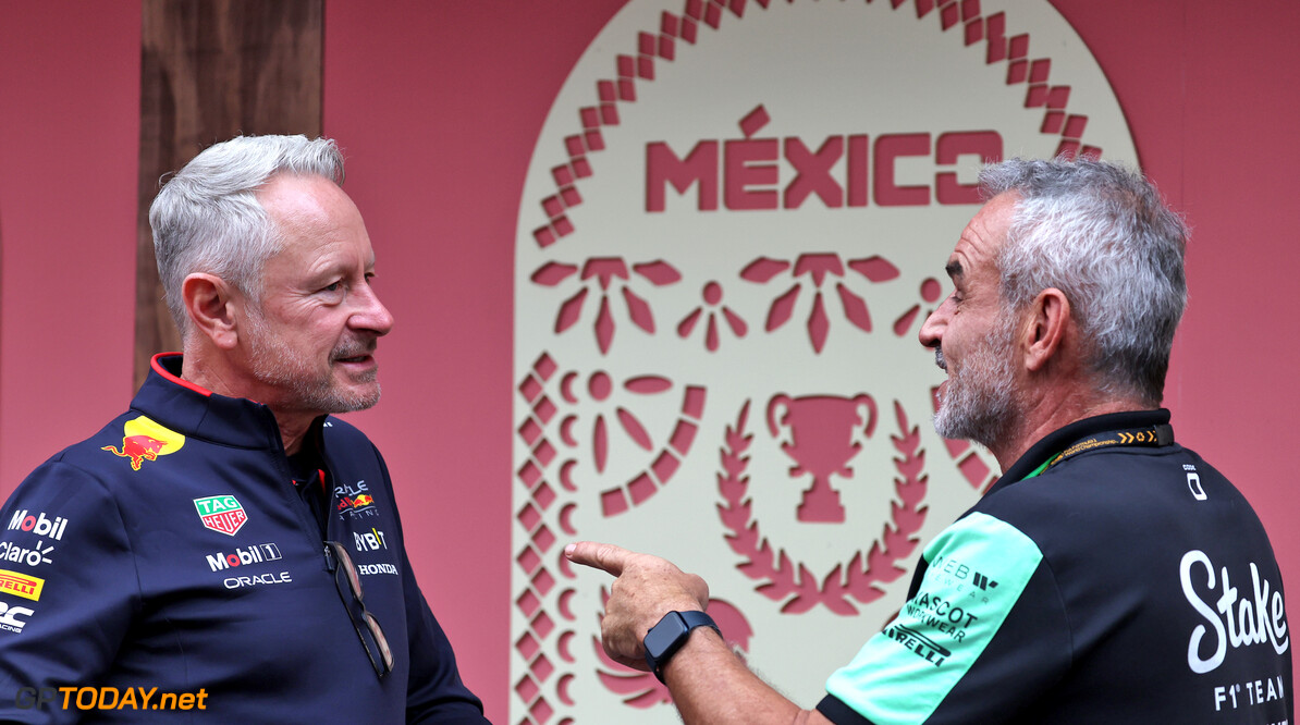 Formula One World Championship
(L to R): Jonathan Wheatley (GBR) Red Bull Racing Team Manager with Beat Zehnder (SUI) Sauber F1 Sporting Director.

24.10.2024. Formula 1 World Championship, Rd 20, Mexican Grand Prix, Mexico City, Mexico, Preparation Day.

- www.xpbimages.com, EMail: requests@xpbimages.com (C) Copyright: Bearne / XPB Images
Motor Racing - Formula One World Championship - Mexican Grand Prix - Preparation Day - Mexico City, Mexico
XPB Images
Mexico City
Mexico

Formel1 Formel F1 Formula 1 Formula1 GP Grand Prix Thursday October Mexico Mexico City Mexican Autodromo Hermanos 24 10 2024 Stake F1 Team Kick Sauber