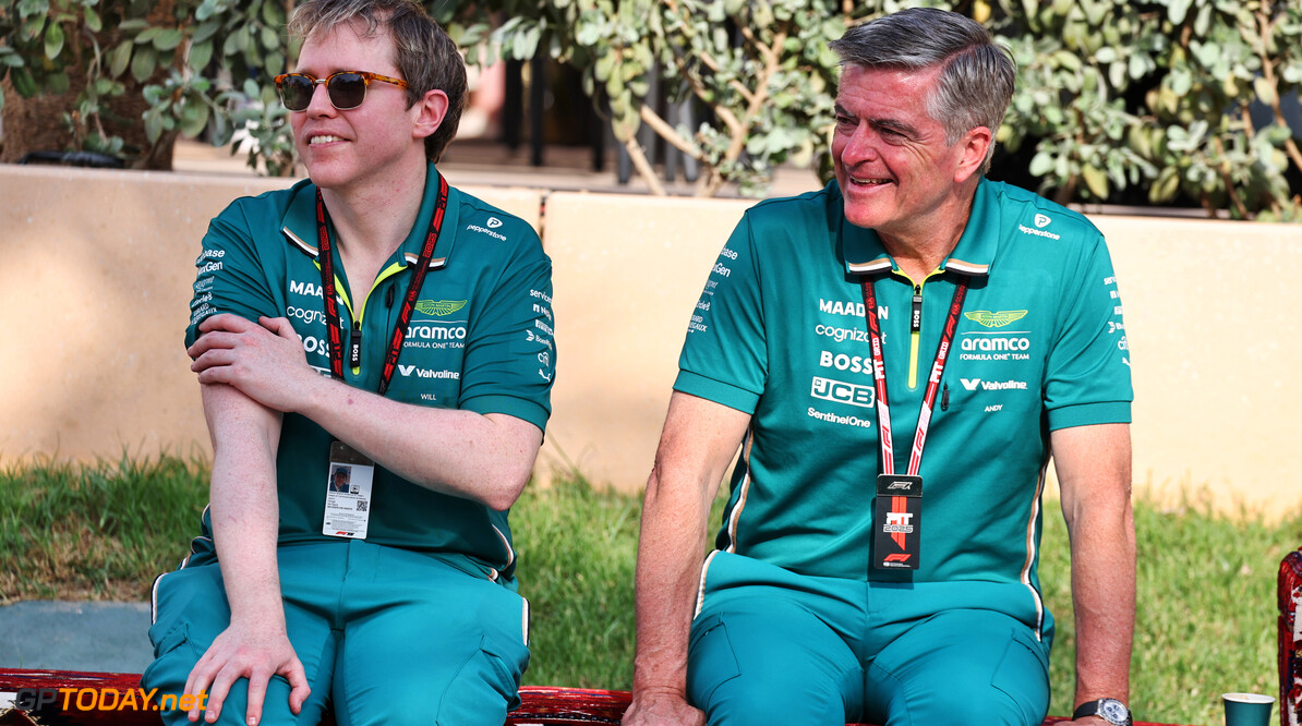 Formula One World Championship
(L to R): Will Hings (GBR) Aston Martin F1 Team Head of Media and Communications with Andy Stevenson (GBR) Aston Martin F1 Team Manager.

10.04.2025. Formula 1 World Championship, Rd 4, Bahrain Grand Prix, Sakhir, Bahrain, Preparation Day.

- www.xpbimages.com, EMail: requests@xpbimages.com (C) Copyright: Moy / XPB Images
Motor Racing - Formula One World Championship - Bahrain Grand Prix - Preparation Day - Sakhir, Bahrain
xpbimages.com
Sakhir
Bahrain

Formel1 Formel F1 Formula 1 Formula1 GP Grand Prix one Thursday Bahrain International Circuit BIC Manama Bahrain Sakhir April 10 04 4 2025 Portrait