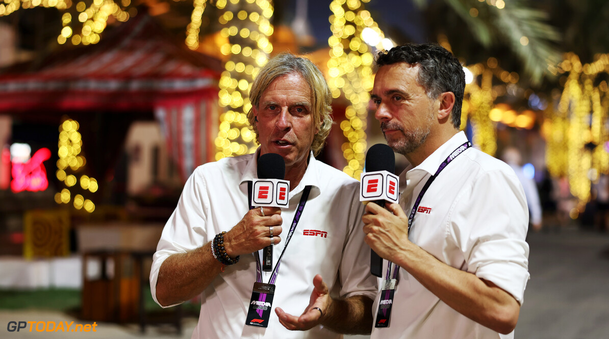 Formula One World Championship
(L to R): Juan Fossaroli (ARG) ESPN Presenter and Albert Fabrega (ESP) ESPN Presenter.

11.04.2025. Formula 1 World Championship, Rd 4, Bahrain Grand Prix, Sakhir, Bahrain, Practice Day

- www.xpbimages.com, EMail: requests@xpbimages.com (C) Copyright: Moy / XPB Images
Motor Racing - Formula One World Championship - Bahrain Grand Prix - Practice Day - Sakhir, Bahrain
xpbimages.com
Sakhir
Bahrain

Formel1 Formel F1 Formula 1 Formula1 GP Grand Prix one Bahrain International Circuit BIC Manama Bahrain Sakhir Friday April 11 04 4 2025 Portrait Oliver