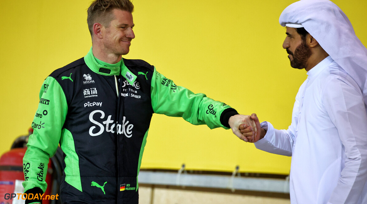 Formula One World Championship
(L to R): Nico Hulkenberg (GER) Sauber with Mohammed Bin Sulayem (UAE) FIA President.

12.04.2025. Formula 1 World Championship, Rd 4, Bahrain Grand Prix, Sakhir, Bahrain, Qualifying Day.

- www.xpbimages.com, EMail: requests@xpbimages.com (C) Copyright: Batchelor / XPB Images
Motor Racing - Formula One World Championship - Bahrain Grand Prix - Qualifying Day - Sakhir, Bahrain
xpbimages.com
Sakhir
Bahrain

Formel1 Formel F1 Formula 1 Formula1 GP Grand Prix one Bahrain International Circuit BIC Manama Bahrain Sakhir Saturday April 12 04 4 2025 Qualifying Portrait Hulkenberg H?lkenberg Huelkenberg Stake F1 Team Kick Sauber Mohammed Ben Sulayem