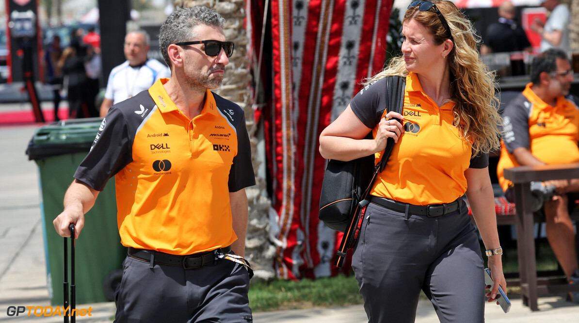 Formula One World Championship
(L to R): Andrea Stella (ITA) McLaren Team Principal with Stephanie Carlin (GBR) McLaren Business Operations Director.

12.04.2025. Formula 1 World Championship, Rd 4, Bahrain Grand Prix, Sakhir, Bahrain, Qualifying Day.

- www.xpbimages.com, EMail: requests@xpbimages.com (C) Copyright: Bearne / XPB Images
Motor Racing - Formula One World Championship - Bahrain Grand Prix - Qualifying Day - Sakhir, Bahrain
xpbimages.com
Sakhir
Bahrain

Formel1 Formel F1 Formula 1 Formula1 GP Grand Prix one Bahrain International Circuit BIC Manama Bahrain Sakhir Saturday April 12 04 4 2025 Portrait