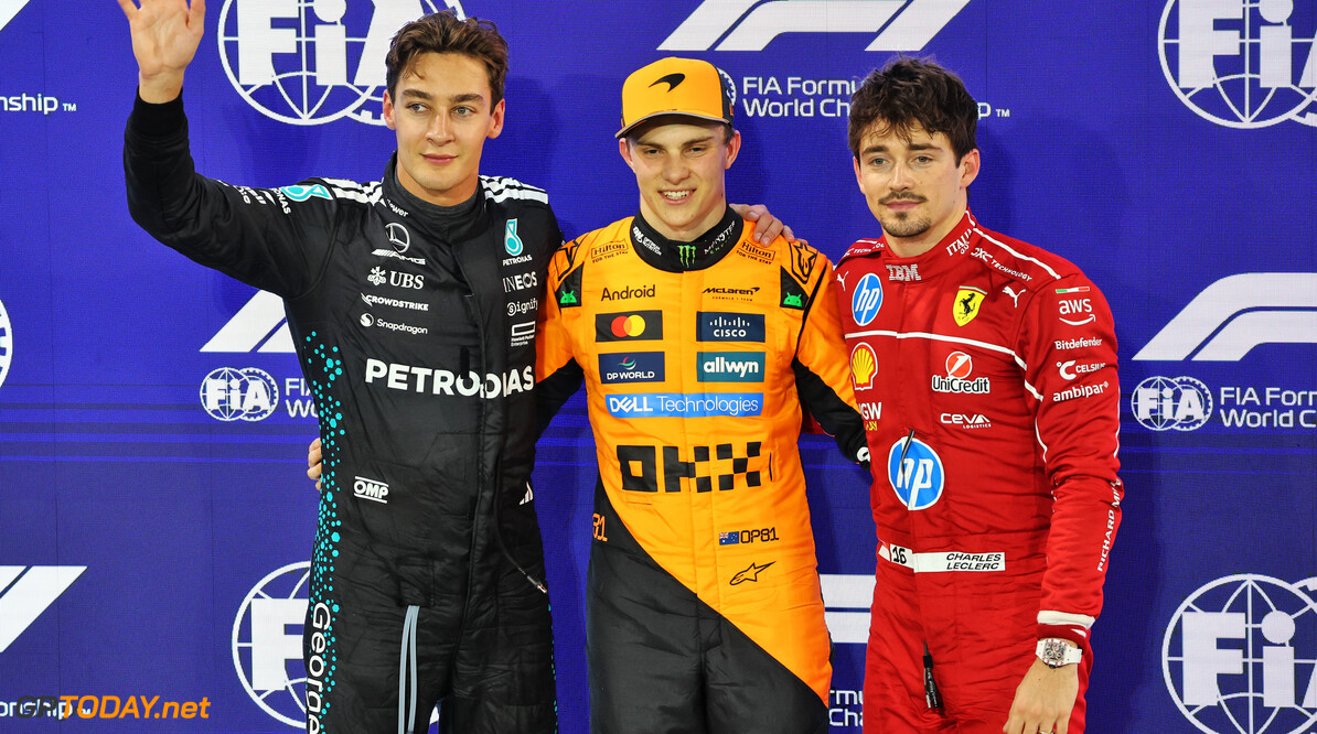 Formula One World Championship
Qualifying top three in parc ferme (L to R): George Russell (GBR) Mercedes AMG F1, second; Oscar Piastri (AUS) McLaren, pole position; Charles Leclerc (MON) Ferrari, third.

12.04.2025. Formula 1 World Championship, Rd 4, Bahrain Grand Prix, Sakhir, Bahrain, Qualifying Day.

- www.xpbimages.com, EMail: requests@xpbimages.com (C) Copyright: Batchelor / XPB Images
Motor Racing - Formula One World Championship - Bahrain Grand Prix - Qualifying Day - Sakhir, Bahrain
xpbimages.com
Sakhir
Bahrain

Formel1 Formel F1 Formula 1 Formula1 GP Grand Prix one Bahrain International Circuit BIC Manama Bahrain Sakhir Saturday April 12 04 4 2025 Qualifying Portrait