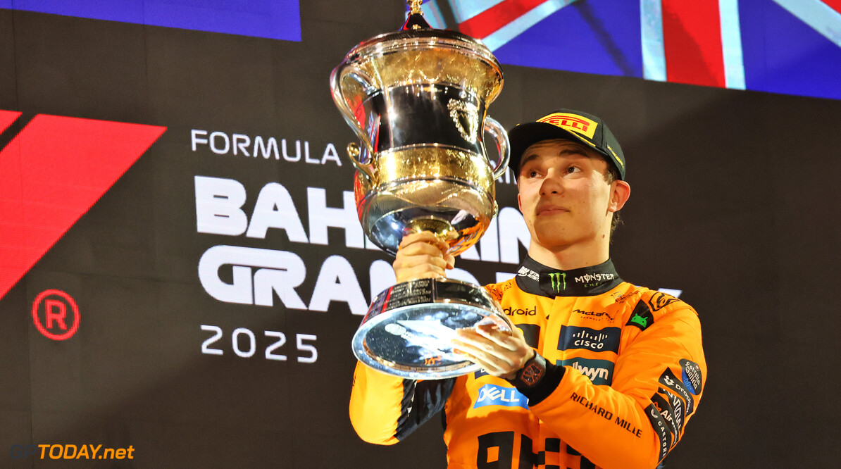 Formula One World Championship
Race winner Oscar Piastri (AUS) McLaren celebrates on the podium.

13.04.2025. Formula 1 World Championship, Rd 4, Bahrain Grand Prix, Sakhir, Bahrain, Race Day.

- www.xpbimages.com, EMail: requests@xpbimages.com (C) Copyright: Batchelor / XPB Images
Motor Racing - Formula One World Championship - Bahrain Grand Prix - Race Day - Sakhir, Bahrain
xpbimages.com
Sakhir
Bahrain

Formel1 Formel F1 Formula 1 Formula1 GP Grand Prix one Bahrain International Circuit BIC Manama Bahrain Sakhir Sunday April 13 04 4 2025 Podium Portrait Winner  Victor Victory First Position First Place