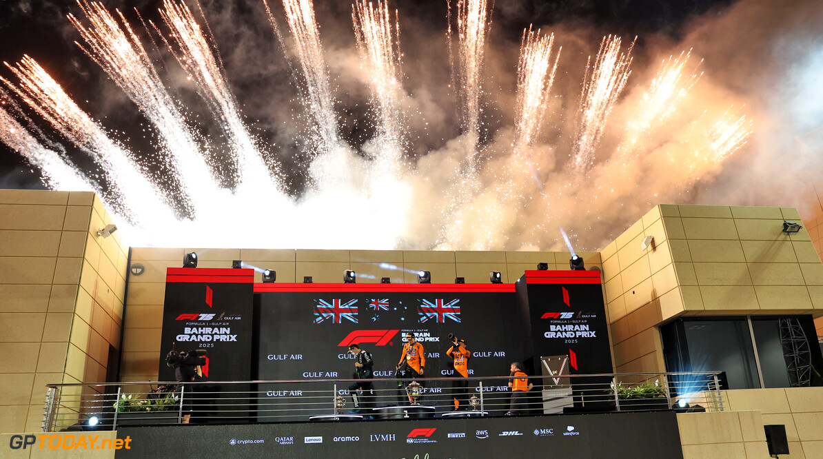 Formula One World Championship
The podium (L to R): George Russell (GBR) Mercedes AMG F1, second; Oscar Piastri (AUS) McLaren, race winner; Lando Norris (GBR) McLaren, third; Andrea Stella (ITA) McLaren Team Principal.

13.04.2025. Formula 1 World Championship, Rd 4, Bahrain Grand Prix, Sakhir, Bahrain, Race Day.

- www.xpbimages.com, EMail: requests@xpbimages.com (C) Copyright: Bearne / XPB Images
Motor Racing - Formula One World Championship - Bahrain Grand Prix - Race Day - Sakhir, Bahrain
xpbimages.com
Sakhir
Bahrain

Formel1 Formel F1 Formula 1 Formula1 GP Grand Prix one Bahrain International Circuit BIC Manama Bahrain Sakhir Sunday April 13 04 4 2025 Podium Portrait Winner  Victor Victory First Position First Place