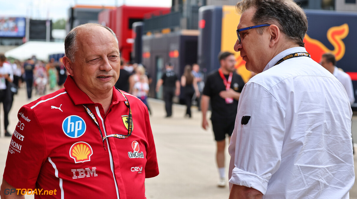 Formula One World Championship
(L to R): Frederic Vasseur (FRA) Ferrari Team Principal with Nicholas Tombazis (GRE) FIA Single Seater Director.

03.07.2025. Formula 1 World Championship, Rd 12, British Grand Prix, Silverstone, England, Preparation Day.

- www.xpbimages.com, EMail: requests@xpbimages.com (C) Copyright: Moy / XPB Images
Motor Racing - Formula One World Championship - British Grand Prix - Preparation Day - Silverstone, England
XPB Images
Silverstone
England

July Formel1 Formel F1 Formula 1 Formula1 GP Grand Prix one Thursday Circuit Silverstone England Britain British United Kingdom UK 03 3 07 7 2025 Portrait Fred Vasseur