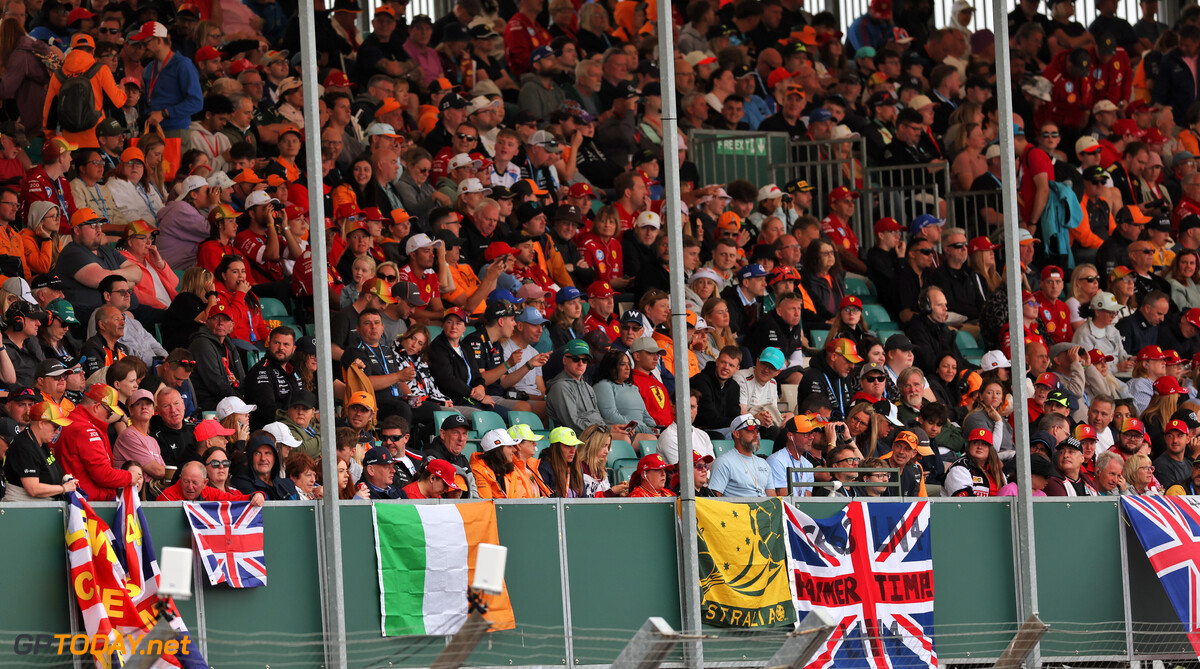 Formula One World Championship
Circuit atmosphere - fans in the grandstand.

05.07.2025. Formula 1 World Championship, Rd 12, British Grand Prix, Silverstone, England, Qualifying Day.

 - www.xpbimages.com, EMail: requests@xpbimages.com (C) Copyright: Rew / XPB Images
Motor Racing - Formula One World Championship - British Grand Prix - Qualifying Day - Silverstone, England
XPB Images
Silverstone
England

July Formel1 Formel F1 Formula 1 Formula1 GP Grand Prix one Circuit Silverstone England Britain British United Kingdom UK Saturday 05 5 07 7 2025 Practice Portrait Crowd Fans Spectators Audience Atmosphere