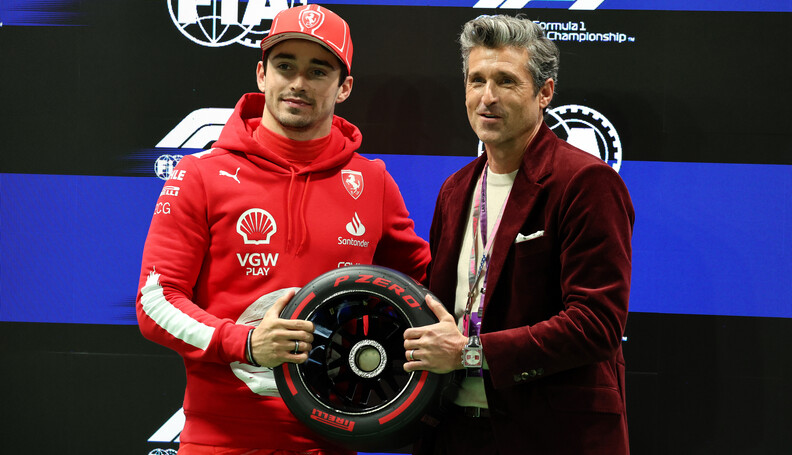 Formula One World Championship
L to R): Charles Leclerc (MON) Ferrari receives the Pirelli Pole Position Award from Patrick Dempsey (USA) Actor. 

17.11.2023. Formula 1 World Championship, Rd 22, Las Vegas Grand Prix, Las Vegas, Nevada, USA, Qualifying Day.

- www.xpbimages.com, EMail: requests@xpbimages.com (C) Copyright: Moy / XPB Images
Motor Racing - Formula One World Championship - Las Vegas Grand Prix - Qualifying Day - Las Vegas, Nevada, USA
XPB Images
Las Vegas
USA

Formel1 Formel F1 Formula 1 Formula1 GP Grand Prix one Las Vegas