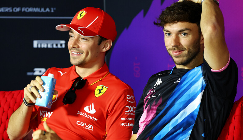 Formula One World Championship
(L to R): Charles Leclerc (MON) Ferrari and Pierre Gasly (FRA) Alpine F1 Team in the FIA Press Conference.

23.02.2024. Formula 1 Testing, Sakhir, Bahrain, Day Three.

- www.xpbimages.com, EMail: requests@xpbimages.com (C) Copyright: Charniaux / XPB Images
Motor Racing - Formula One Testing - Day Three - Sakhir, Bahrain
xpbimages.com
Sakhir
Bahrain

Formel1 Formel F1 Formula 1 Formula1 Test Testing one Bahrain In